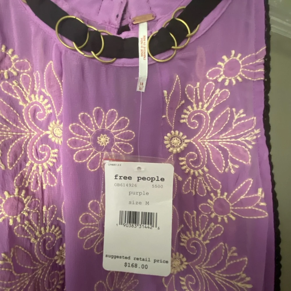 NWT FREE PEOPLE Sunset Kisses Embroidered Lilac Sheer Tunic Top Dress Size Med